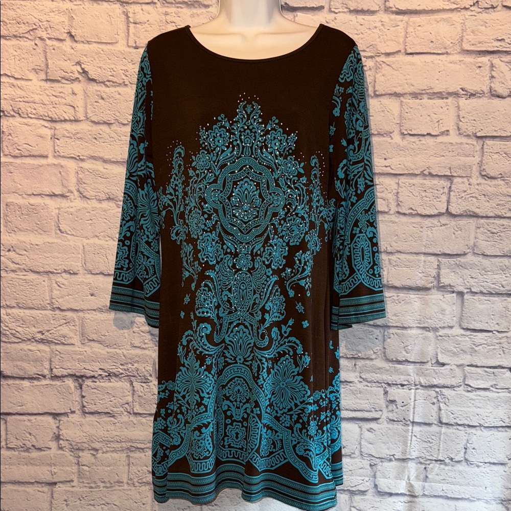 Urban Mango Chic Boho Brown and Teal Women's Mini Dress size Medium